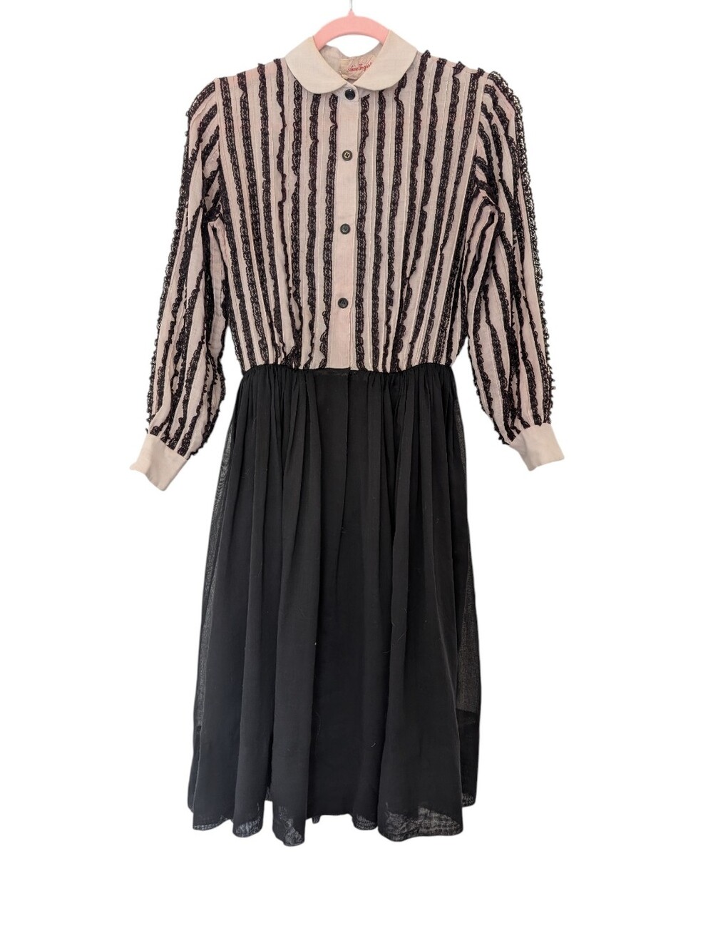 Vintage 1960s Anne Fogarty Midi Dress Size Small. Lace Button Down Top Collard